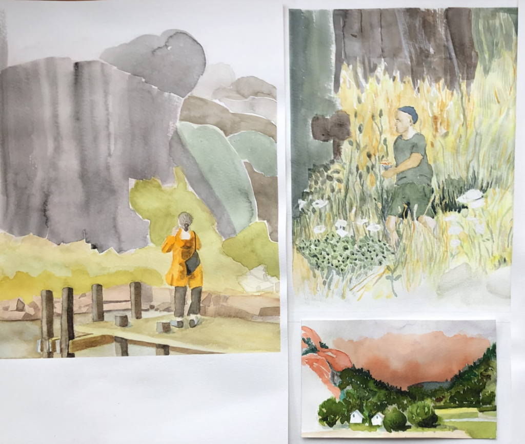 Fire akvareller malet på Kunstskolen i Gerlesborg, Sverige 2024